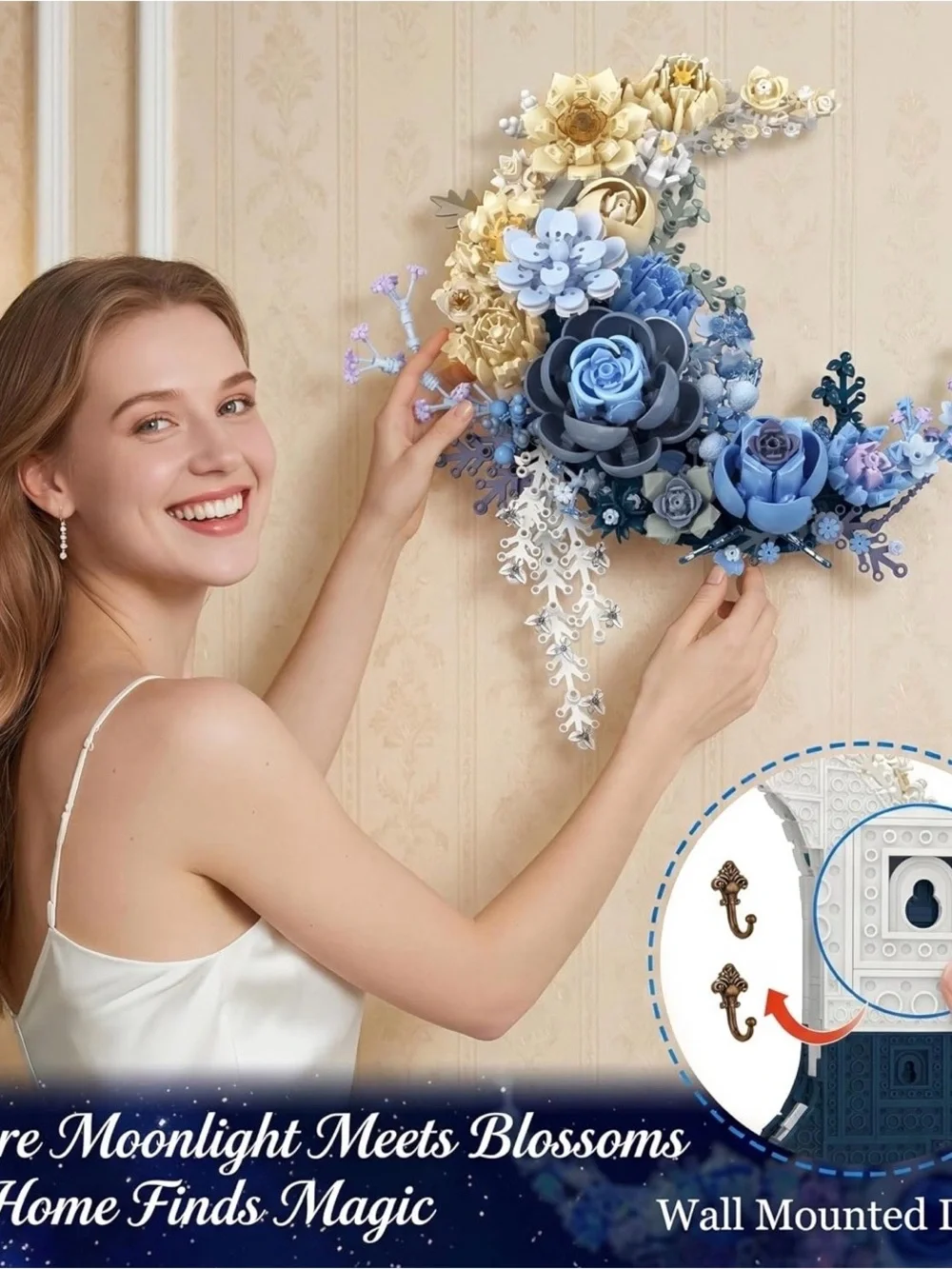 Moon Flower Decorative Wall Art - Blue & White by